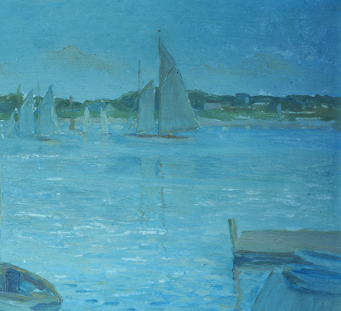 Lot 154: John Rettig O/B Harbor Scene, Yacht Races