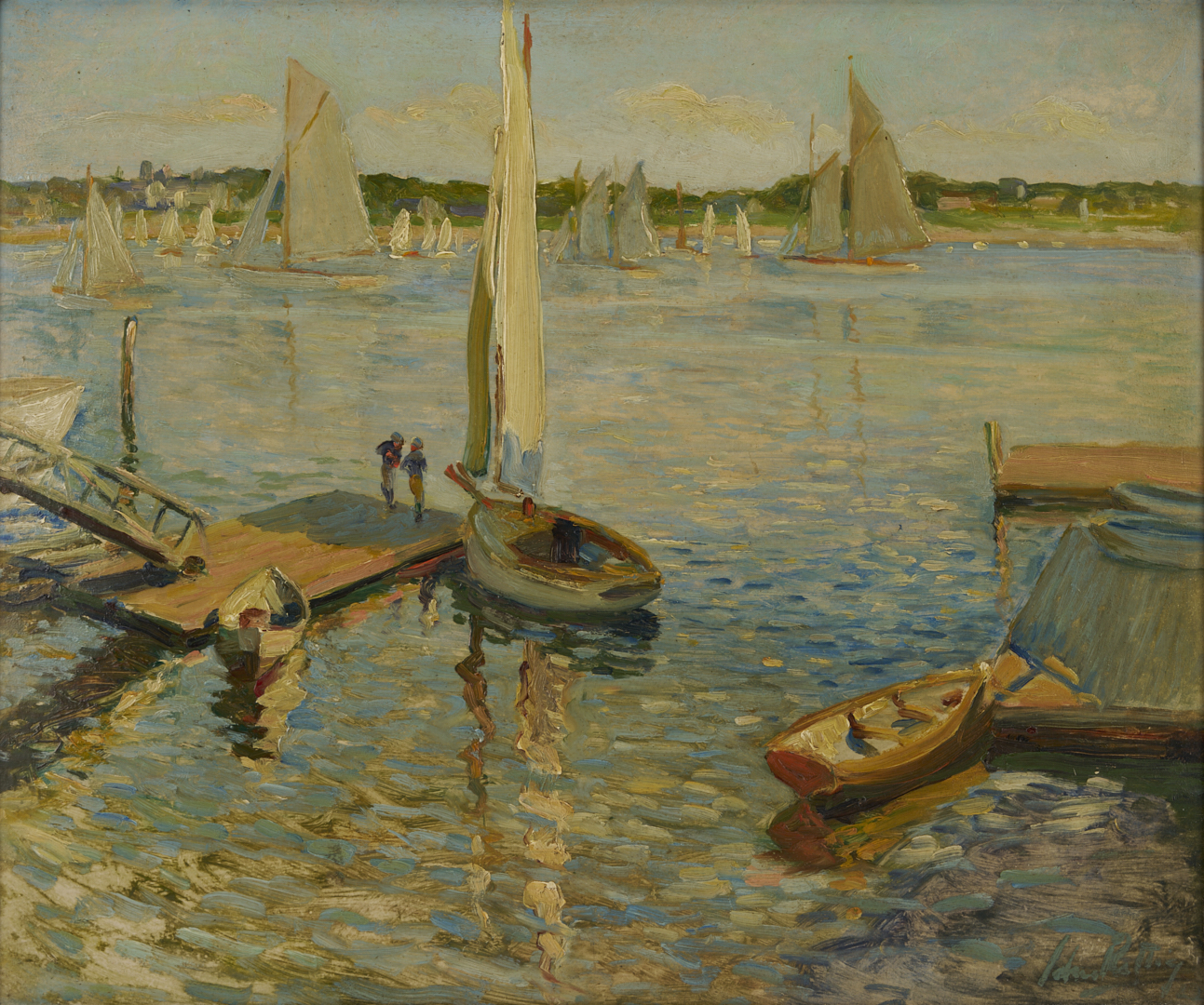 Lot 154: John Rettig O/B Harbor Scene, Yacht Races