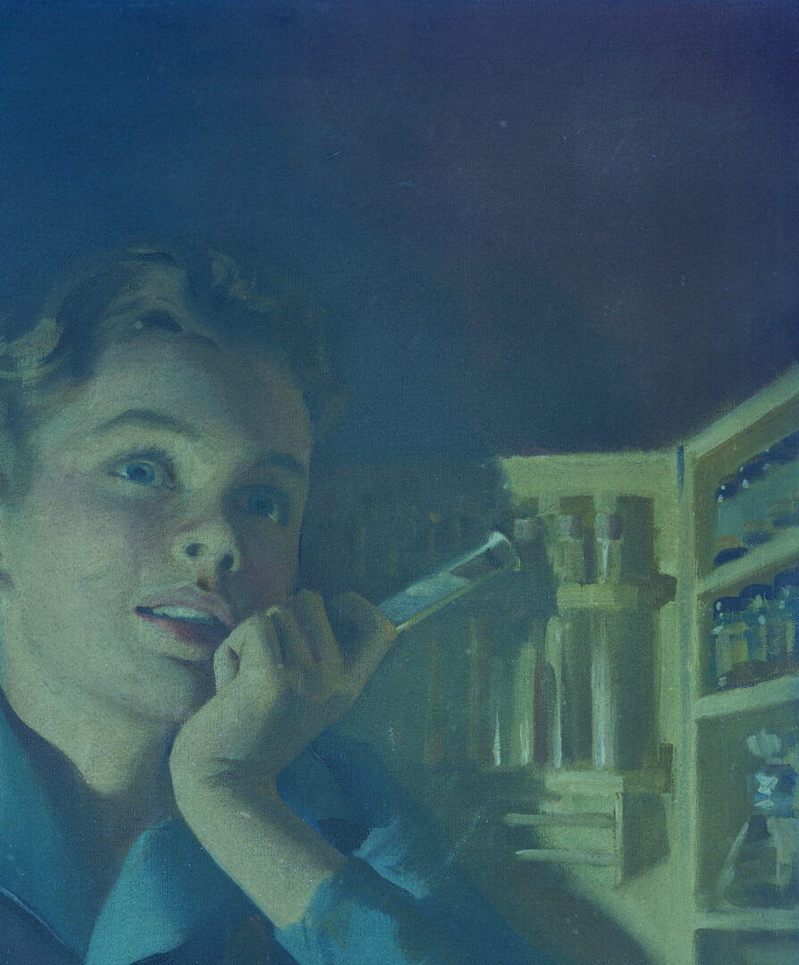 Lot 156: Andrew Loomis O/C Illustration Painting, “Men Wanted in Pharmacy”, c. 1944