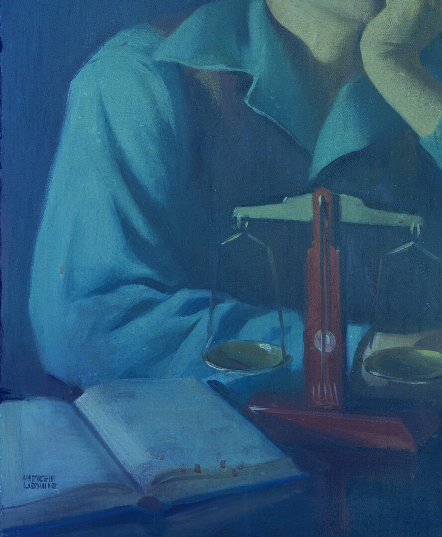 Lot 156: Andrew Loomis O/C Illustration Painting, “Men Wanted in Pharmacy”, c. 1944