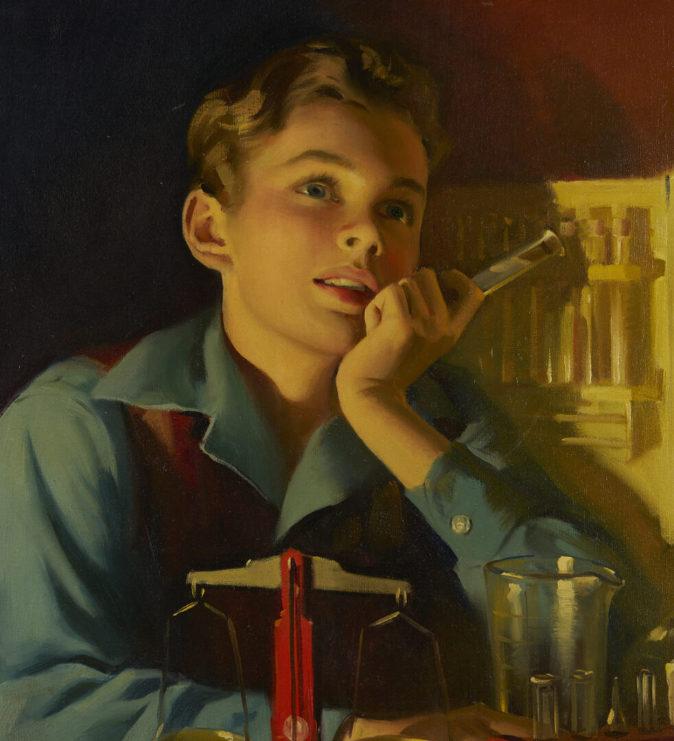 Lot 156: Andrew Loomis O/C Illustration Painting, “Men Wanted in Pharmacy”, c. 1944