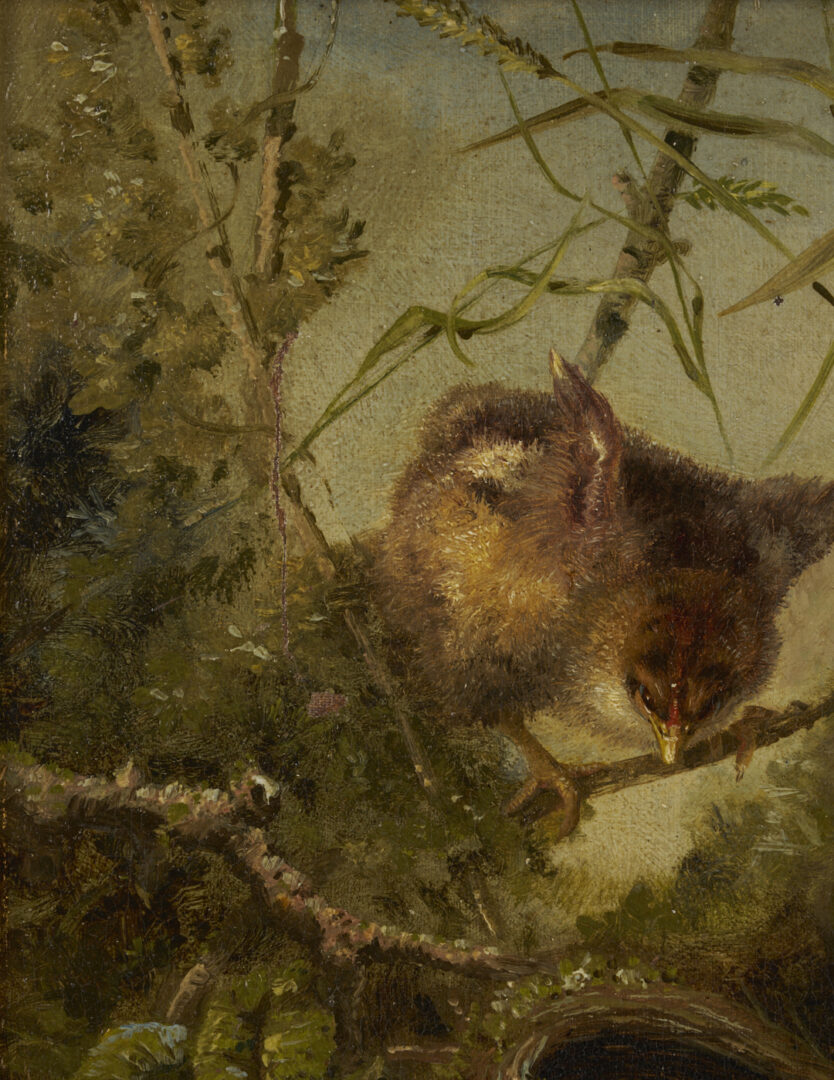 Lot 159: Mary Smith Oil Painting, Three Chicks at Nest