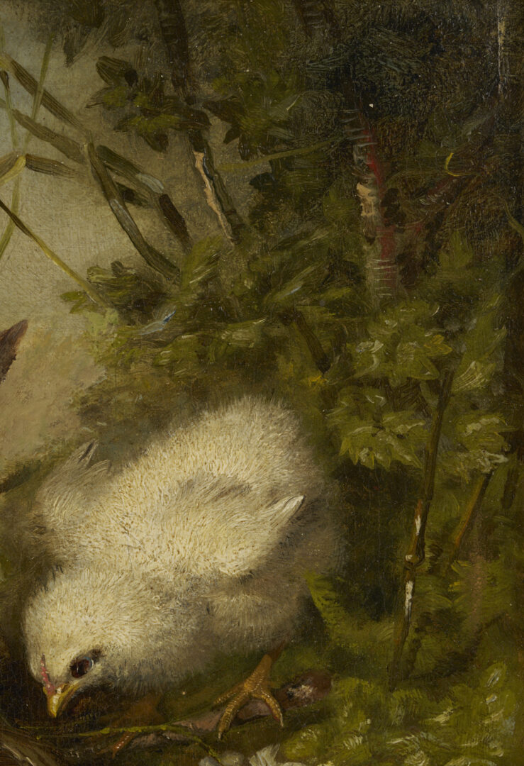 Lot 159: Mary Smith Oil Painting, Three Chicks at Nest