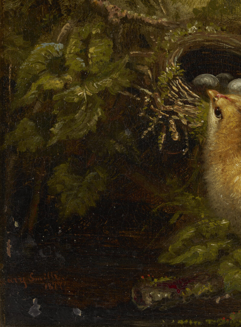 Lot 159: Mary Smith Oil Painting, Three Chicks at Nest
