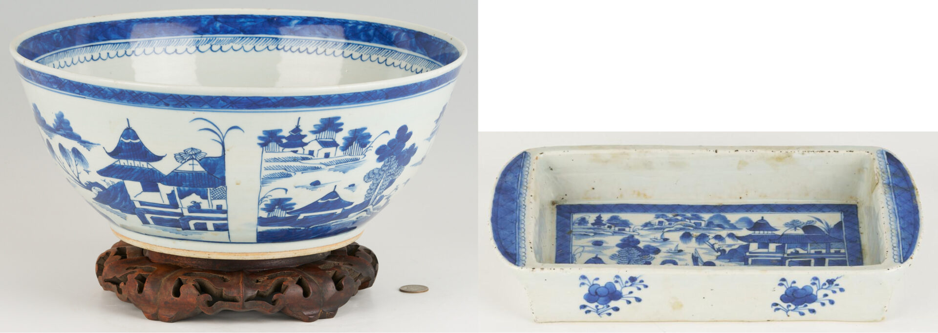 Lot 15: Large Chinese Canton Punch Bowl plus Bulb Dish