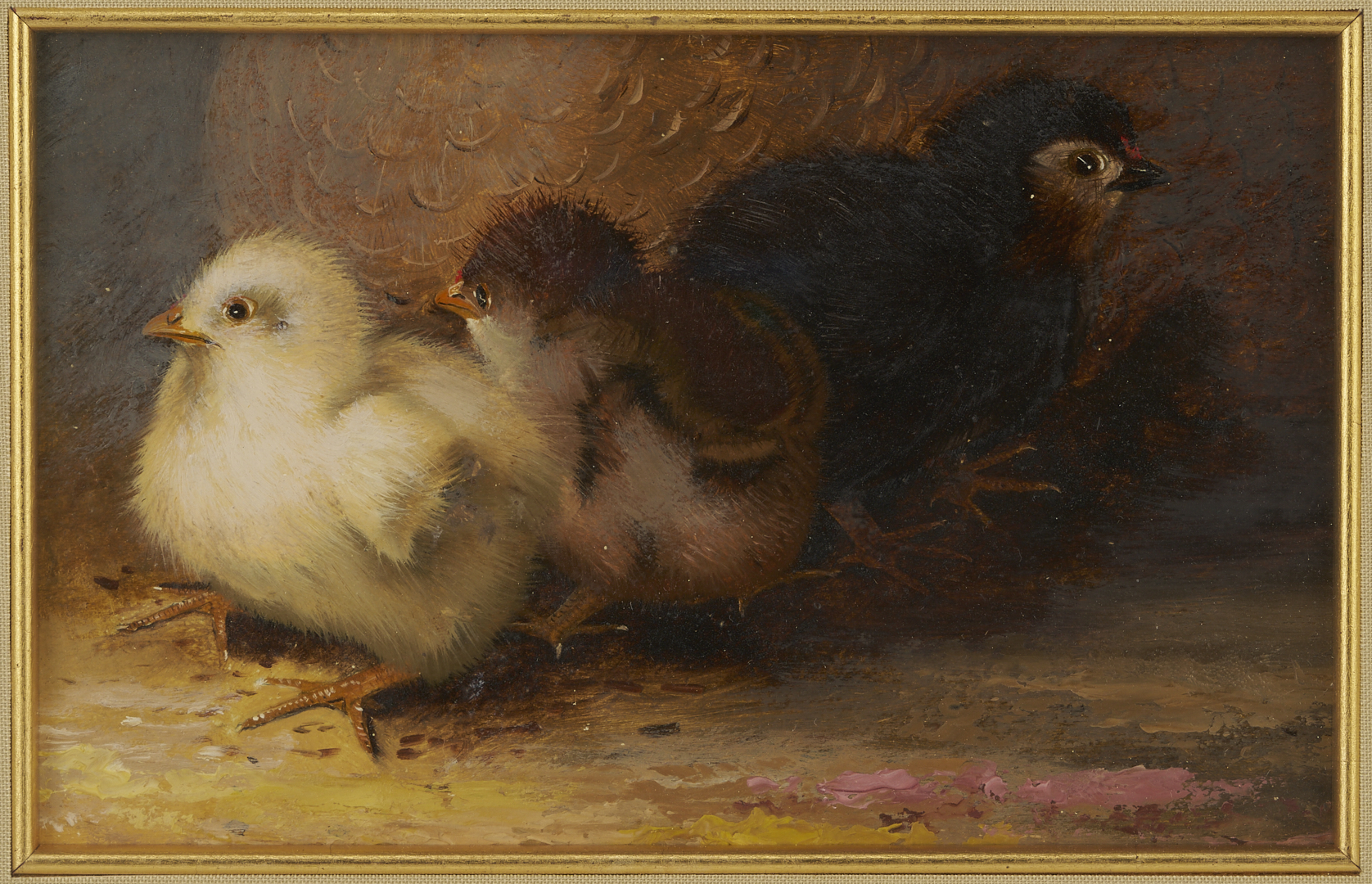 Lot 160: Mary Smith Oil Painting, Three Chicks