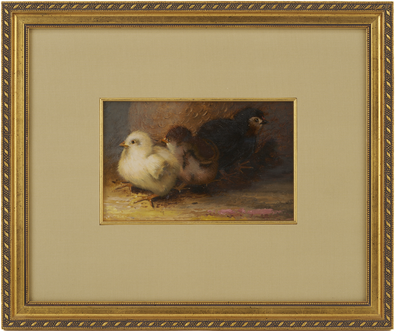 Lot 160: Mary Smith Oil Painting, Three Chicks