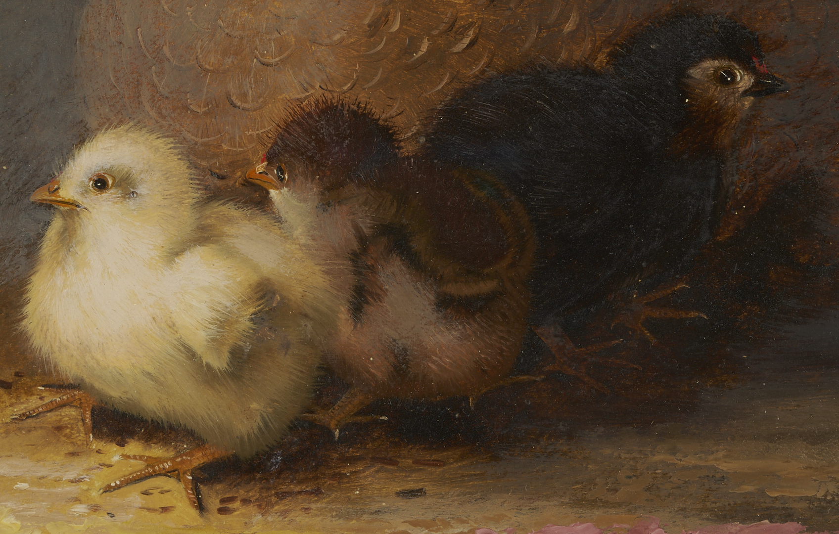 Lot 160: Mary Smith Oil Painting, Three Chicks