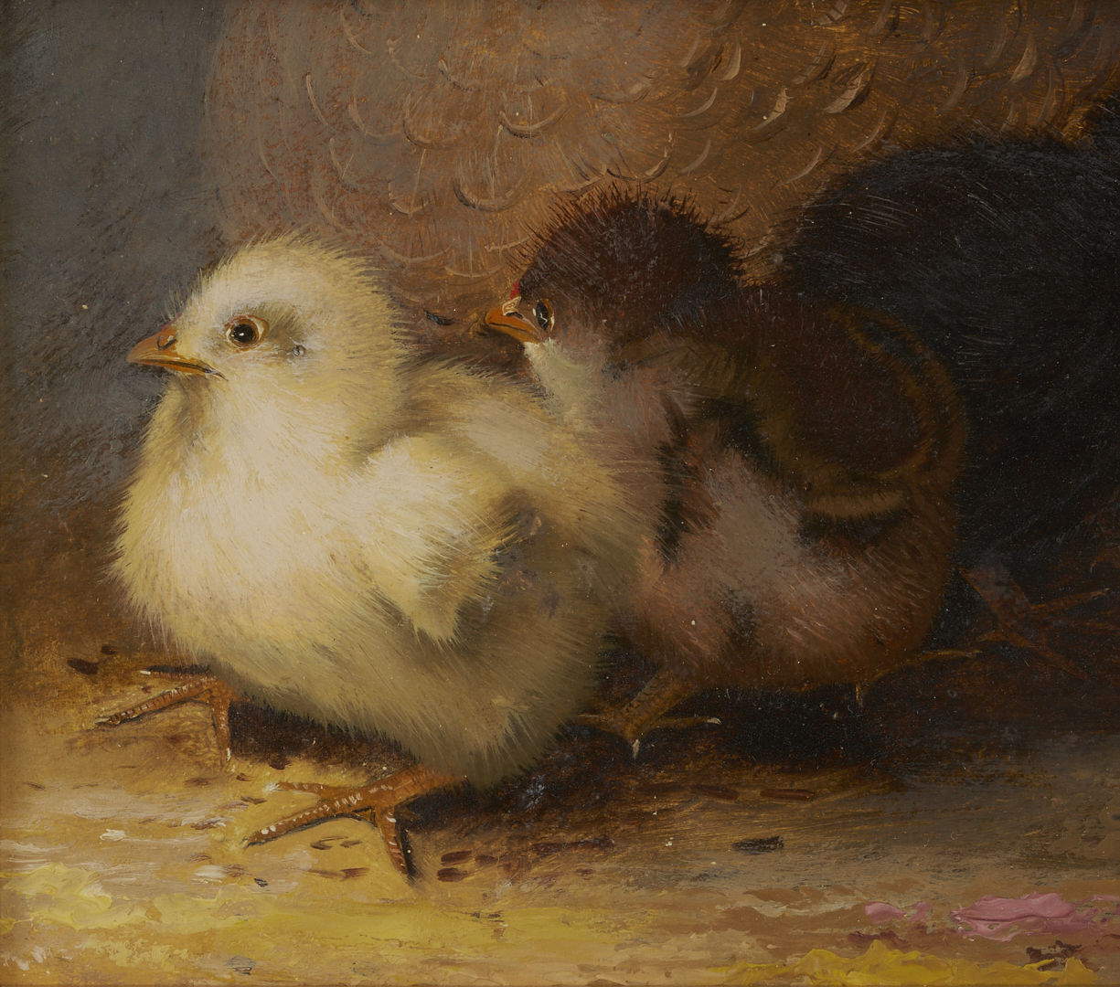 Lot 160: Mary Smith Oil Painting, Three Chicks