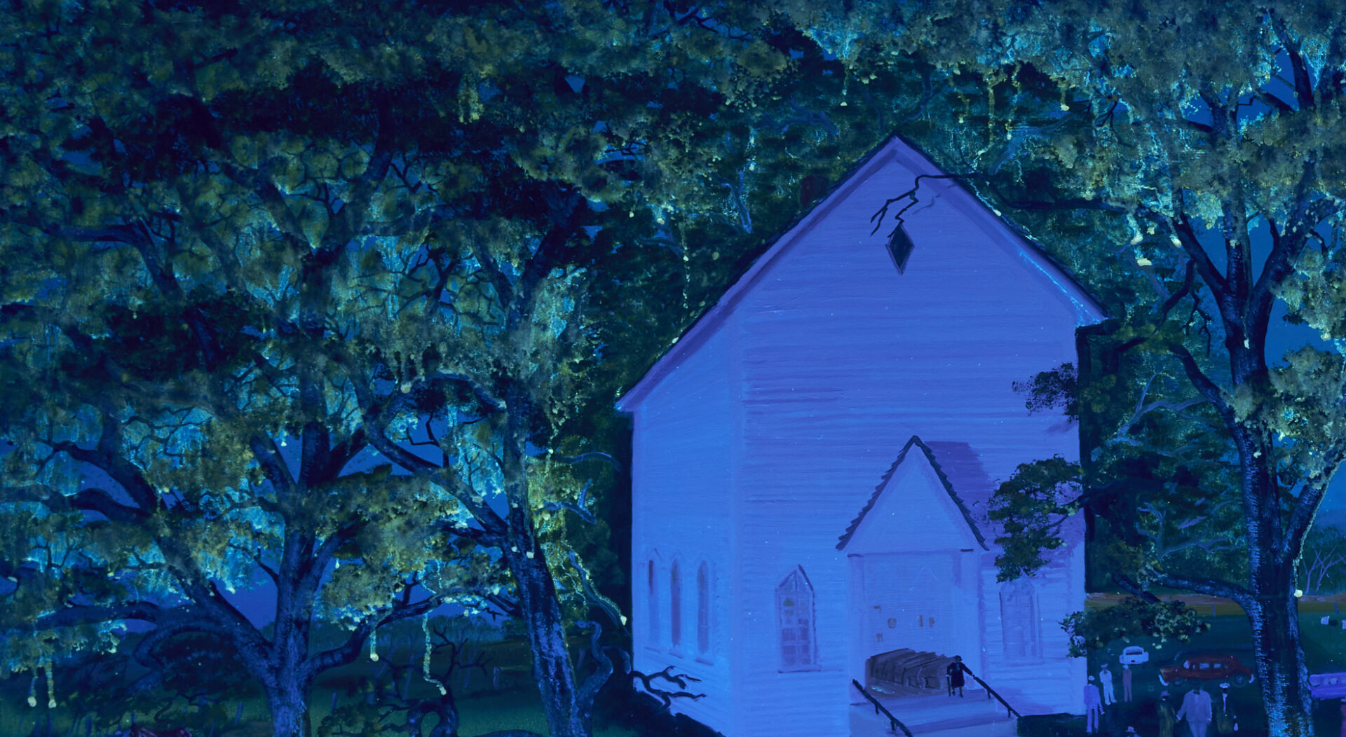 Lot 162: Large Helen Lafrance Large O/C Church Picnic Painting, 60 x 30 in