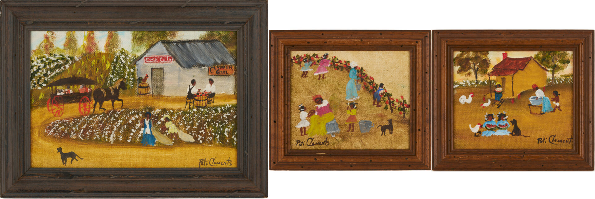 Lot 168: 3 Peti Clements Alabama Folk or Outsider Art Black Americana Paintings