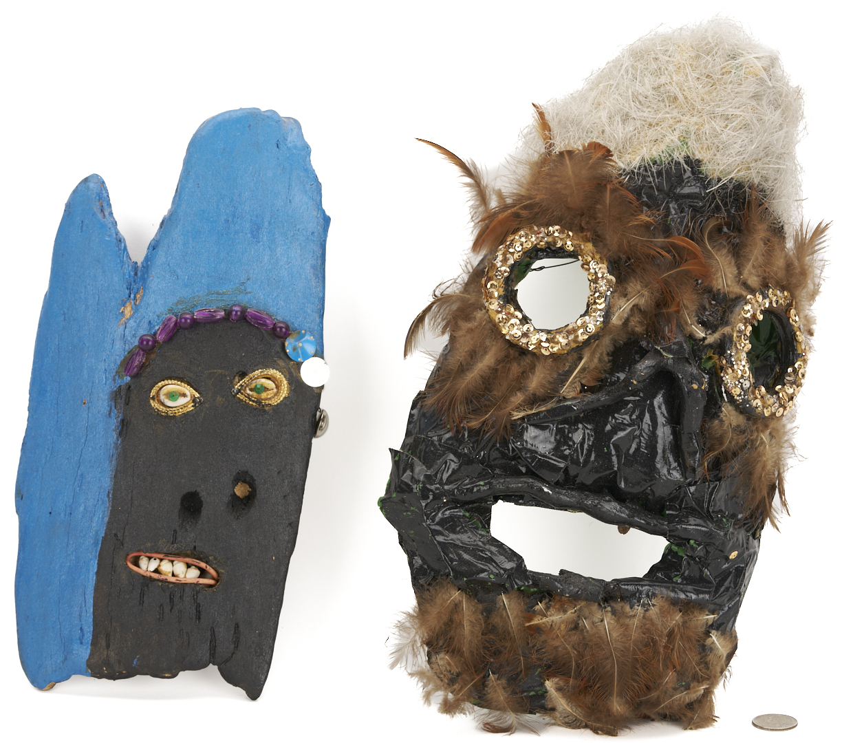 Lot 169: 2 Bessie Harvey Masks, Outsider Art
