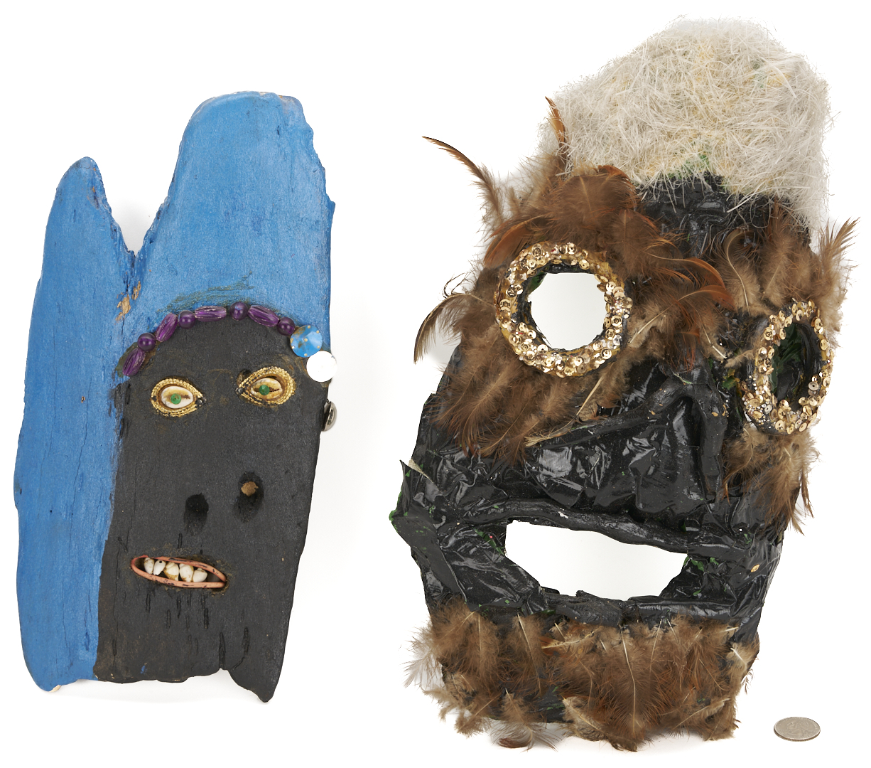 Lot 169: 2 Bessie Harvey Masks, Outsider Art