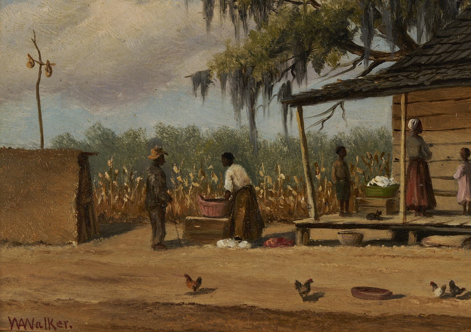 Lot 176: William Aiken Walker O/B Panoramic Cabin Scene Painting