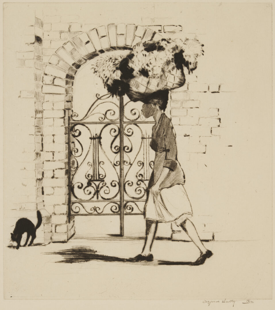 Lot 179: Alfred Hutty Etching, Phoebe Passes My Gate, 1931