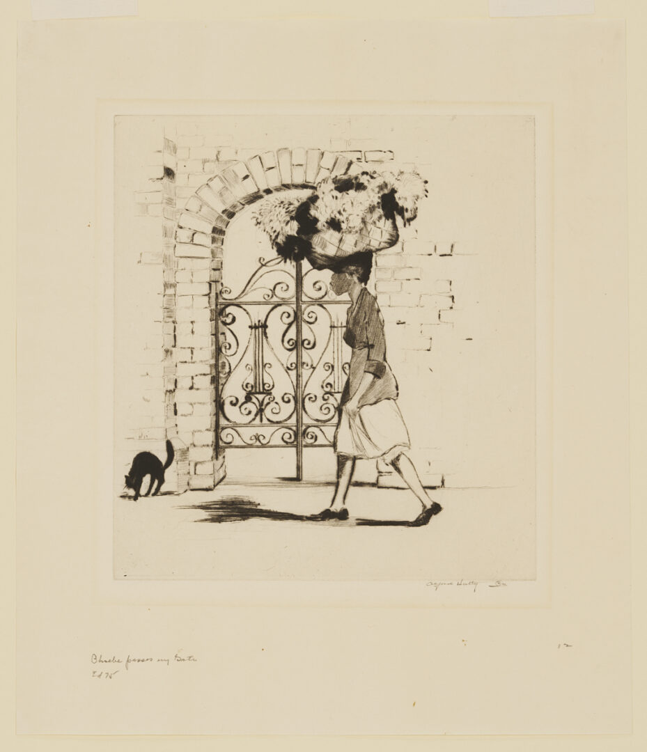 Lot 179: Alfred Hutty Etching, Phoebe Passes My Gate, 1931