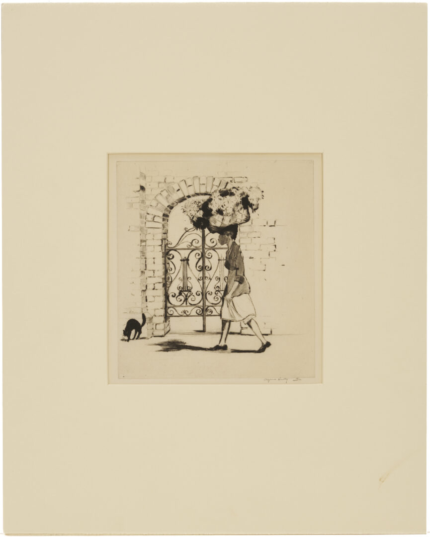 Lot 179: Alfred Hutty Etching, Phoebe Passes My Gate, 1931