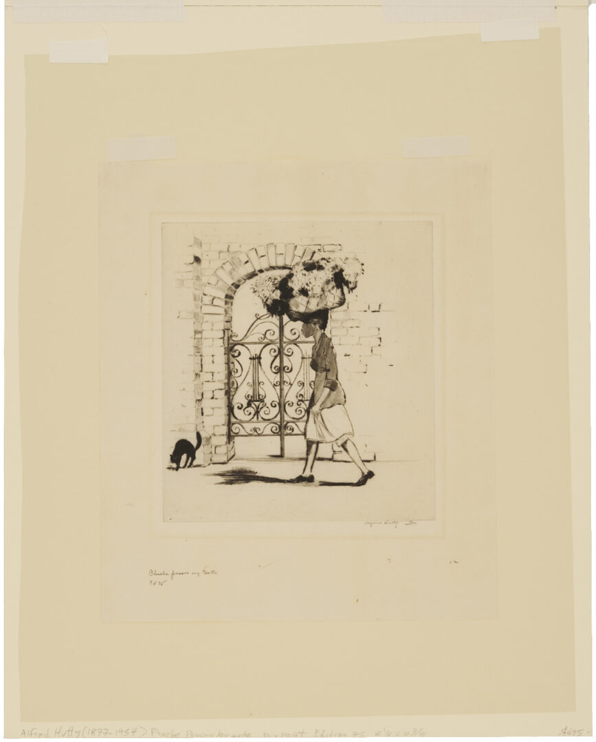 Lot 179: Alfred Hutty Etching, Phoebe Passes My Gate, 1931