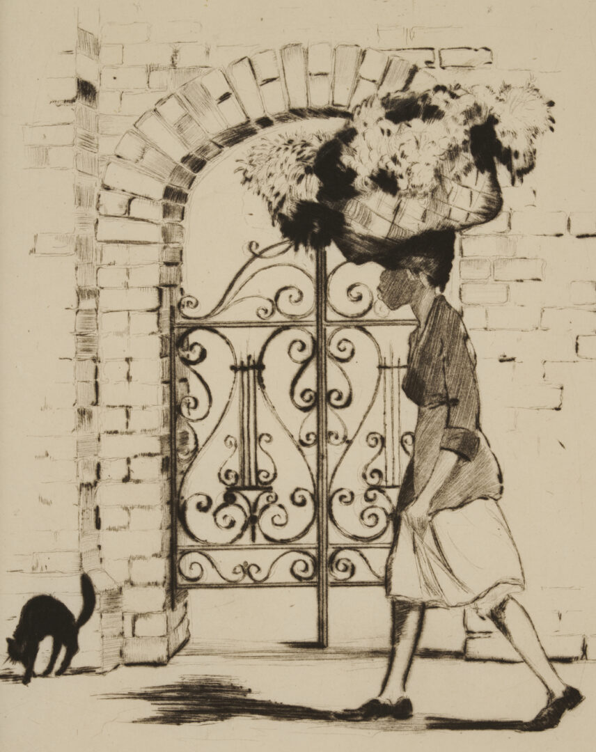 Lot 179: Alfred Hutty Etching, Phoebe Passes My Gate, 1931