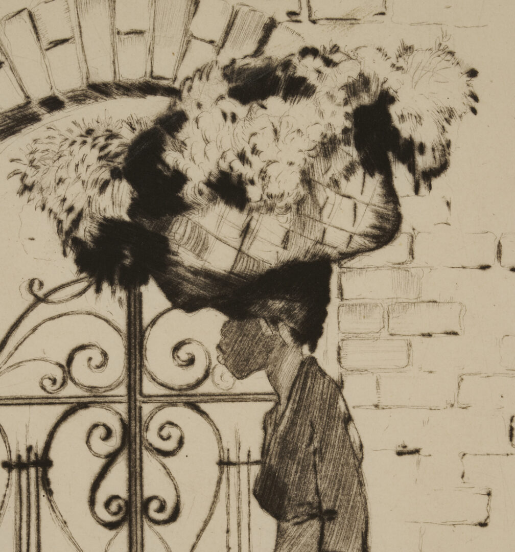 Lot 179: Alfred Hutty Etching, Phoebe Passes My Gate, 1931