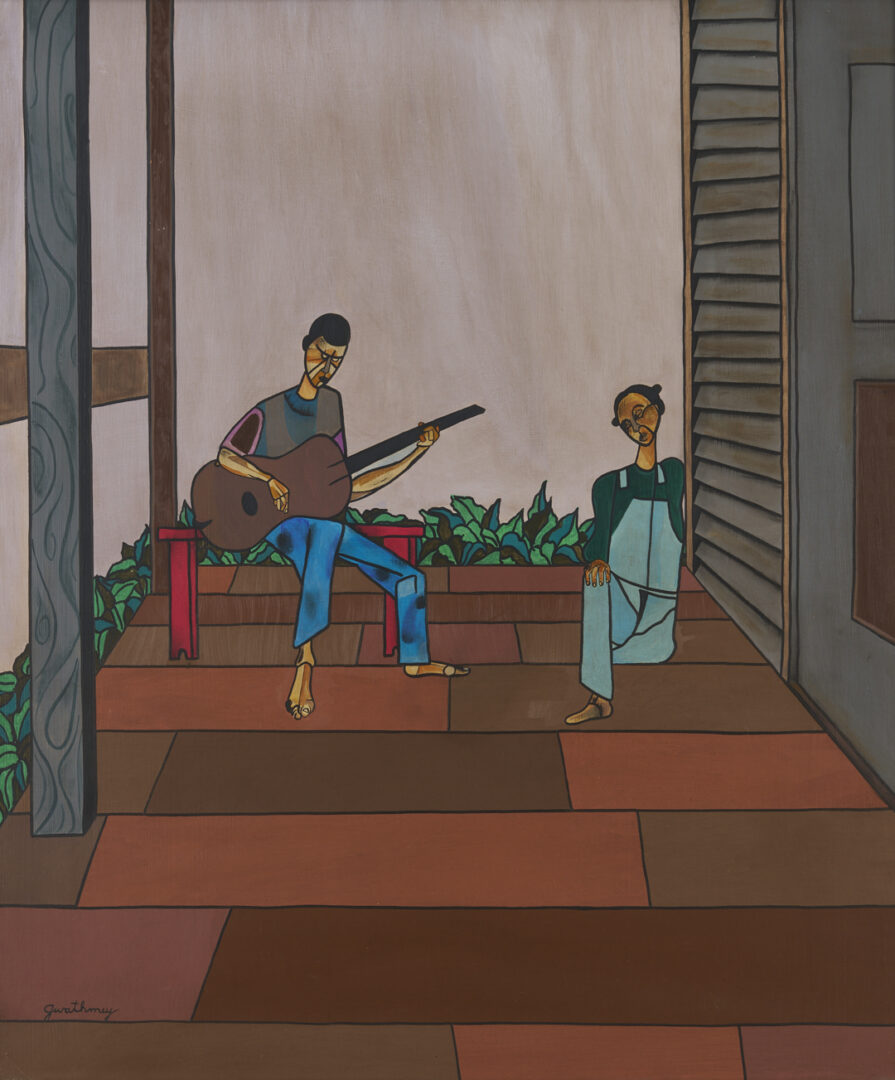 Lot 180: Robert Gwathmey O/C Painting, Musical Couple on Porch