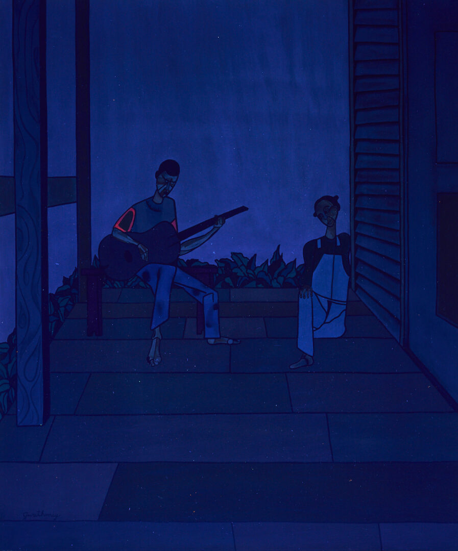 Lot 180: Robert Gwathmey O/C Painting, Musical Couple on Porch