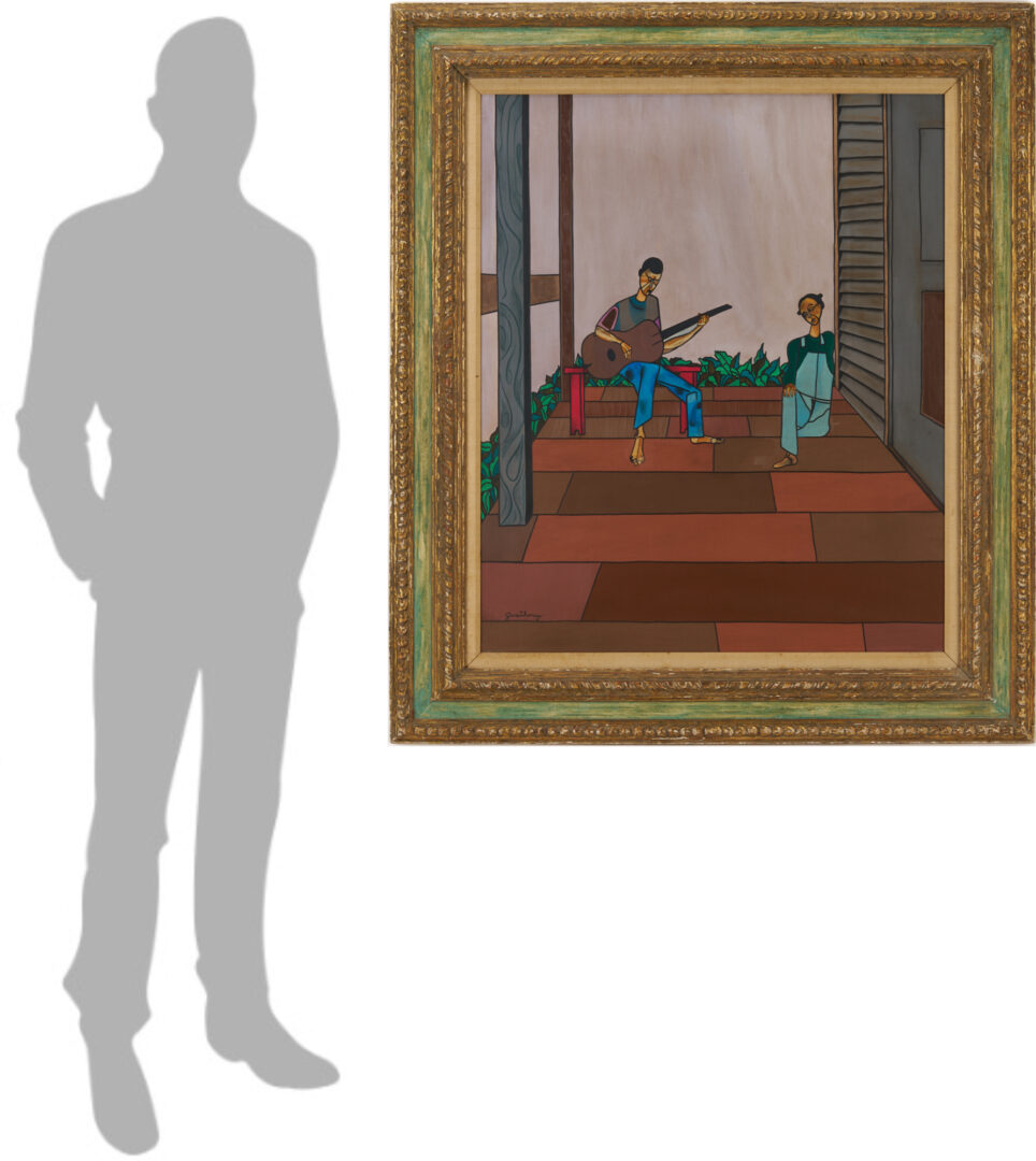 Lot 180: Robert Gwathmey O/C Painting, Musical Couple on Porch