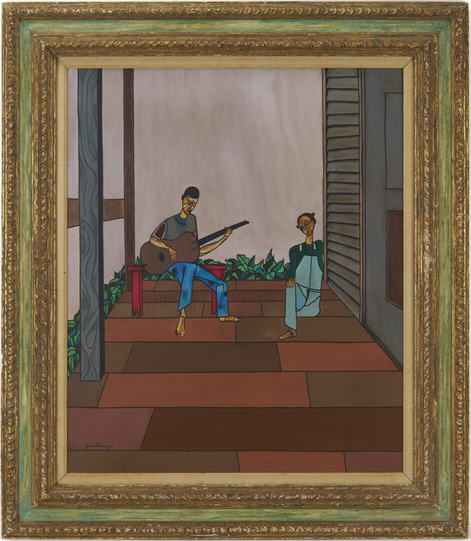 Lot 180: Robert Gwathmey O/C Painting, Musical Couple on Porch