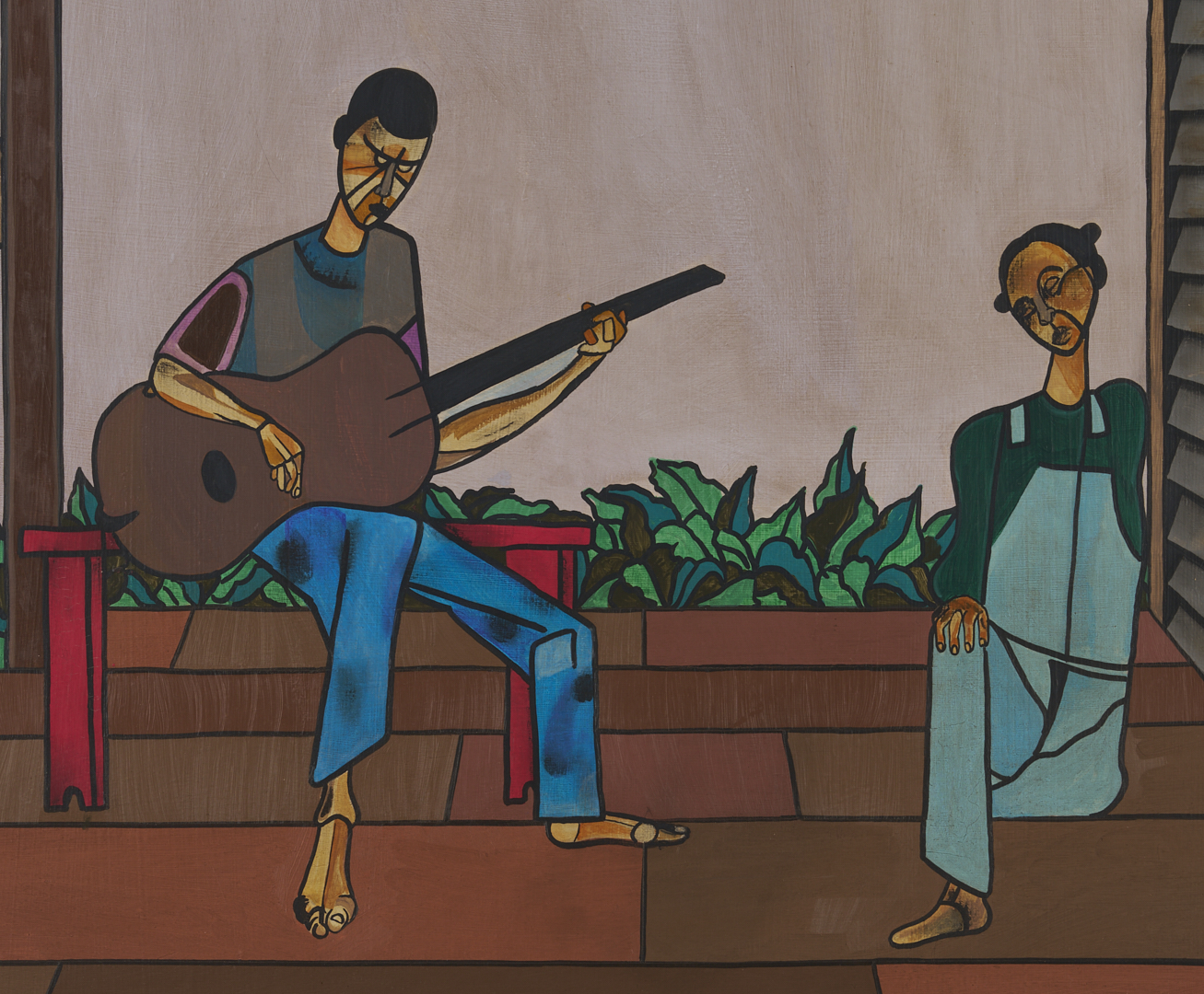 Lot 180: Robert Gwathmey O/C Painting, Musical Couple on Porch