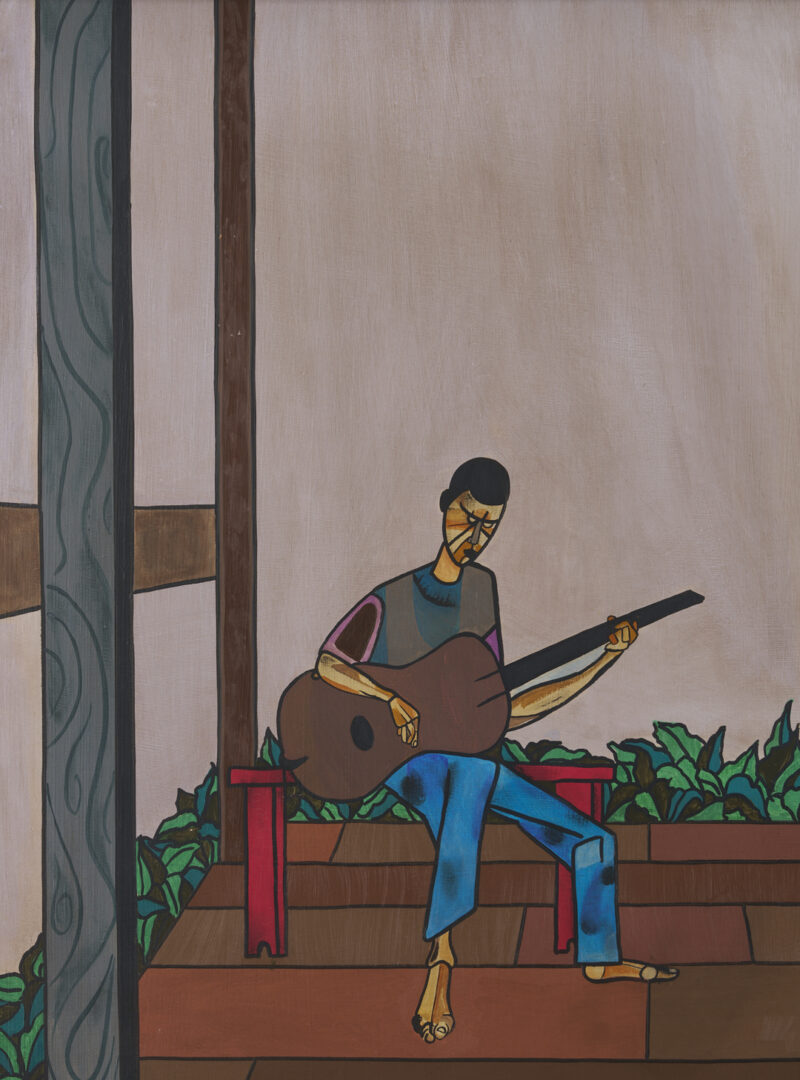 Lot 180: Robert Gwathmey O/C Painting, Musical Couple on Porch