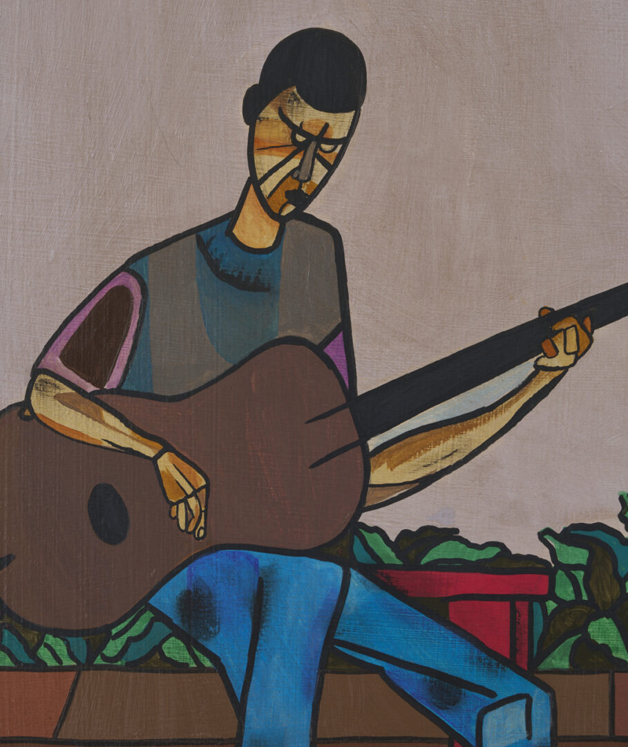 Lot 180: Robert Gwathmey O/C Painting, Musical Couple on Porch