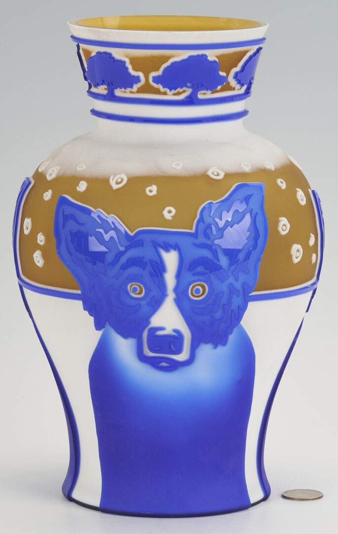 Lot 182: George Rodrigue Cameo Glass Blue Dog Vase