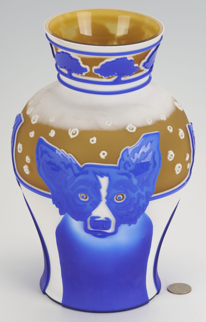 Lot 182: George Rodrigue Cameo Glass Blue Dog Vase