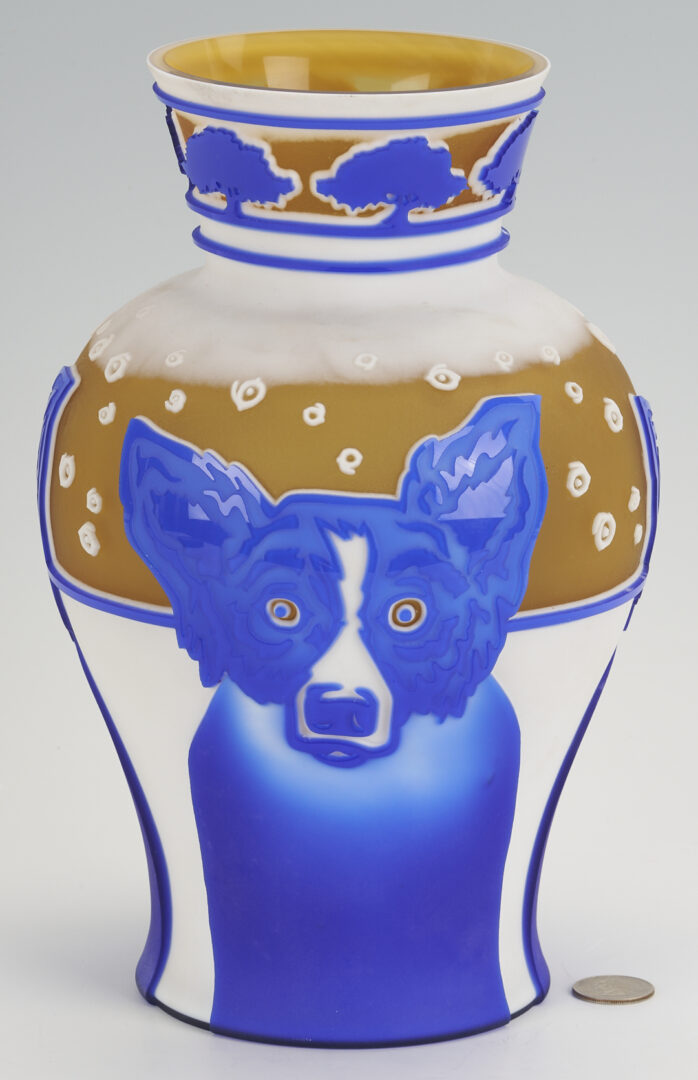 Lot 182: George Rodrigue Cameo Glass Blue Dog Vase