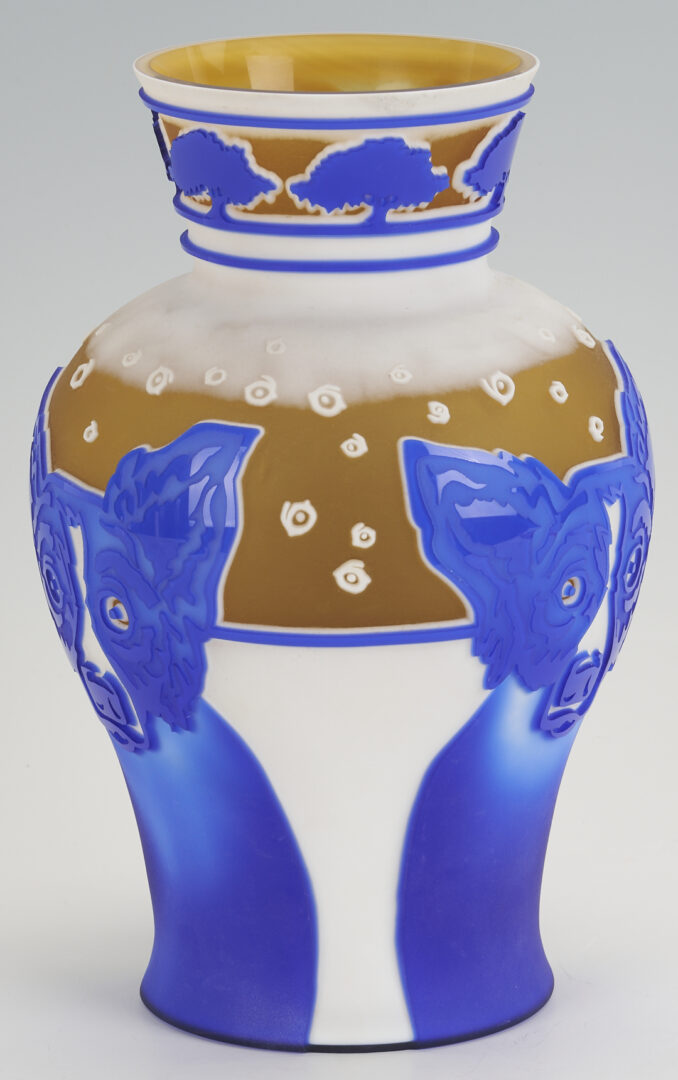 Lot 182: George Rodrigue Cameo Glass Blue Dog Vase
