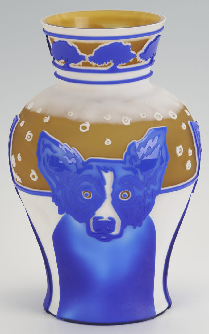 Lot 182: George Rodrigue Cameo Glass Blue Dog Vase