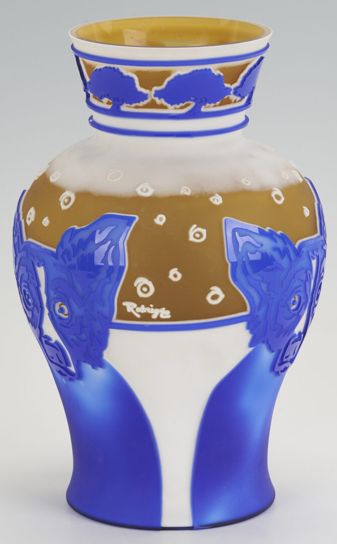 Lot 182: George Rodrigue Cameo Glass Blue Dog Vase