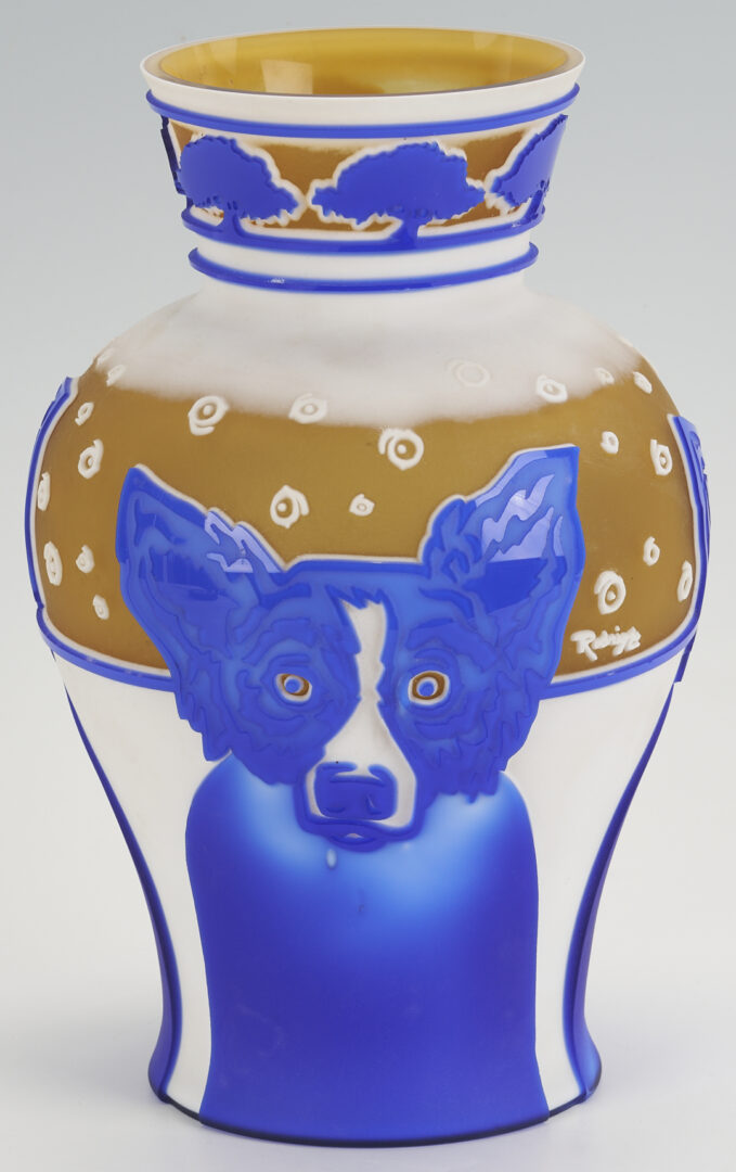 Lot 182: George Rodrigue Cameo Glass Blue Dog Vase