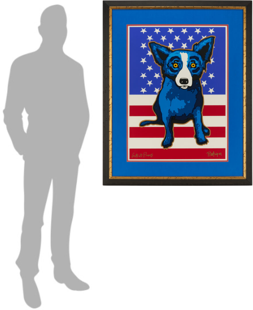 Lot 183: George Rodrigue Signed Blue Dog Serigraph, We Stand Beside Her (Patriotic Theme)