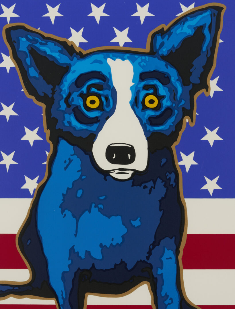 Lot 183: George Rodrigue Signed Blue Dog Serigraph, We Stand Beside Her (Patriotic Theme)