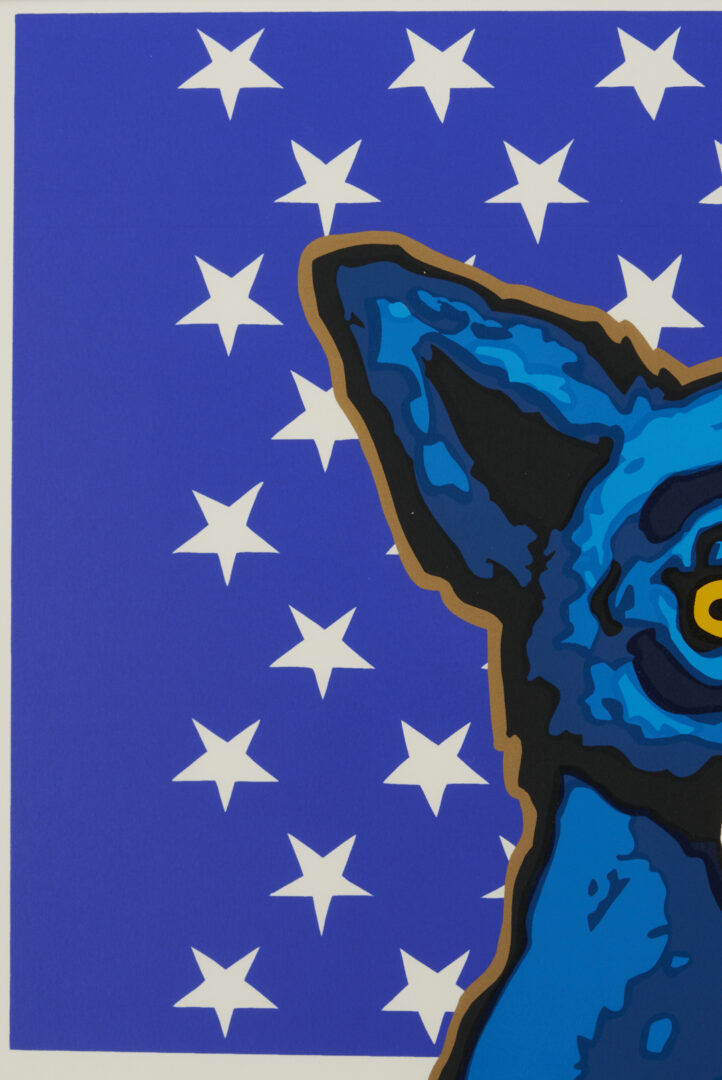 Lot 183: George Rodrigue Signed Blue Dog Serigraph, We Stand Beside Her (Patriotic Theme)