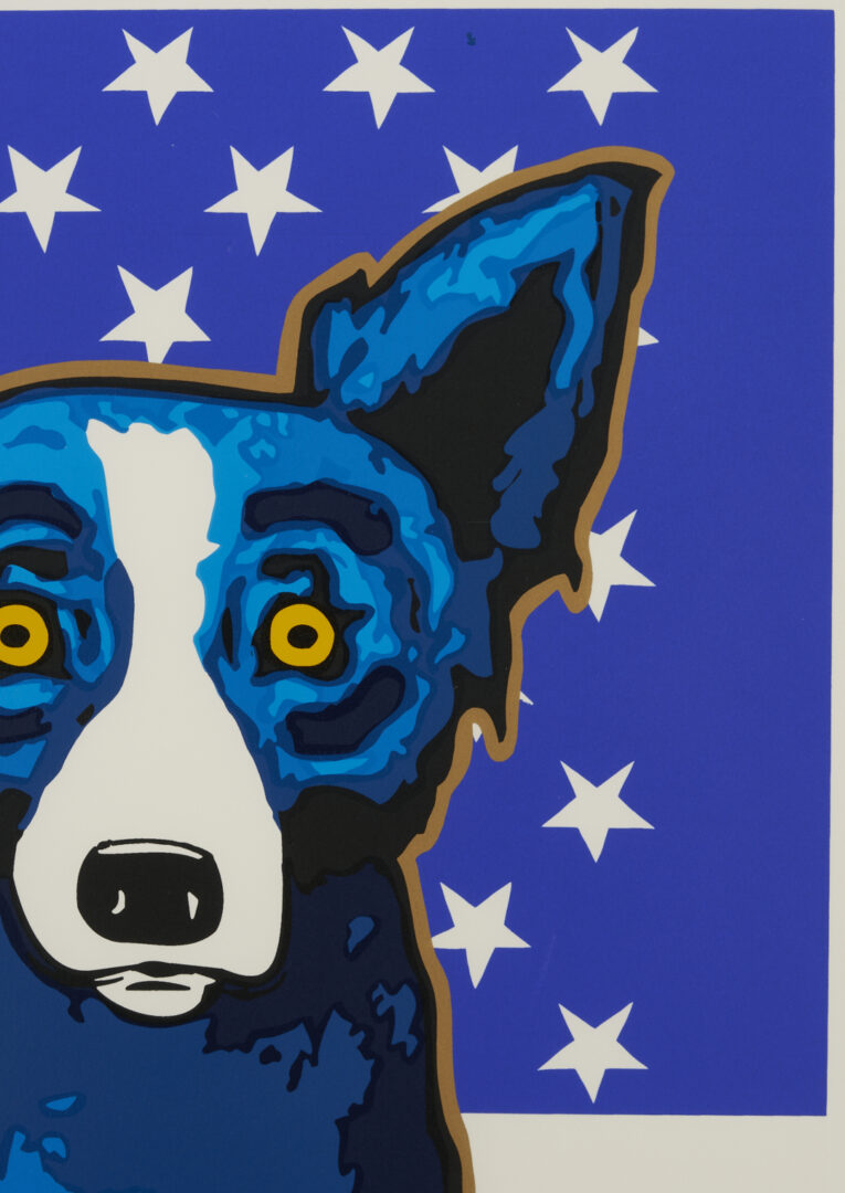 Lot 183: George Rodrigue Signed Blue Dog Serigraph, We Stand Beside Her (Patriotic Theme)
