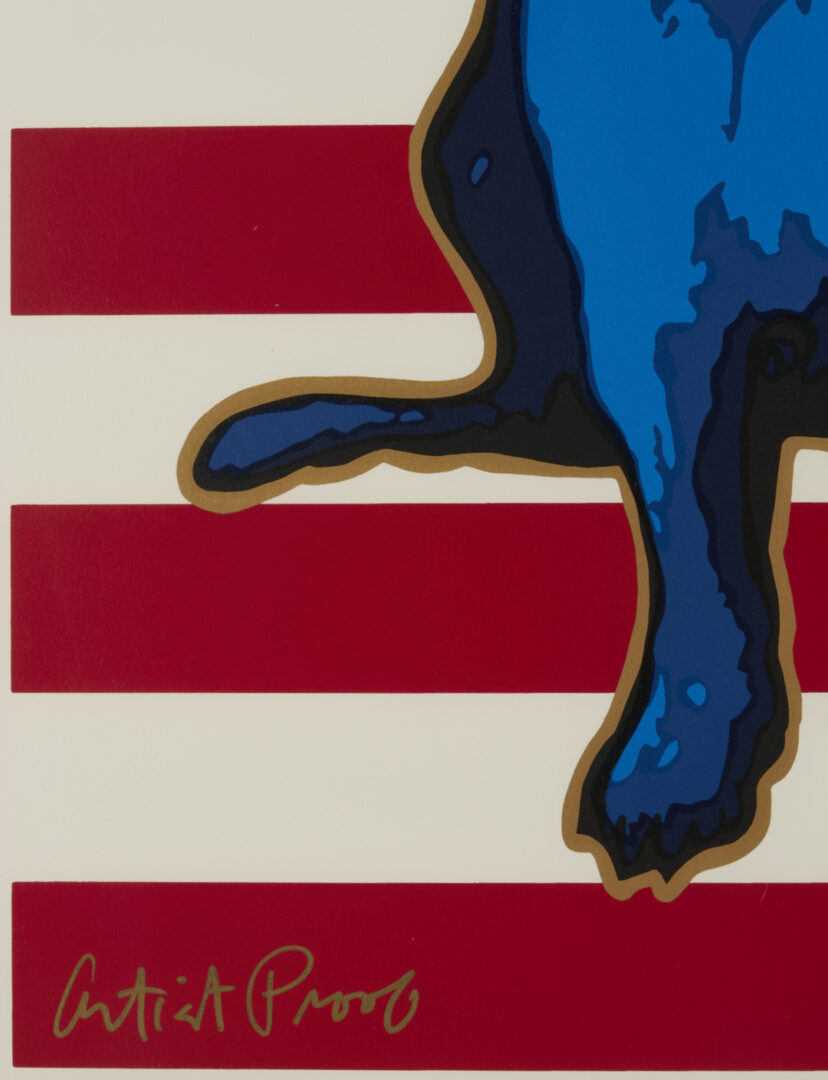 Lot 183: George Rodrigue Signed Blue Dog Serigraph, We Stand Beside Her (Patriotic Theme)