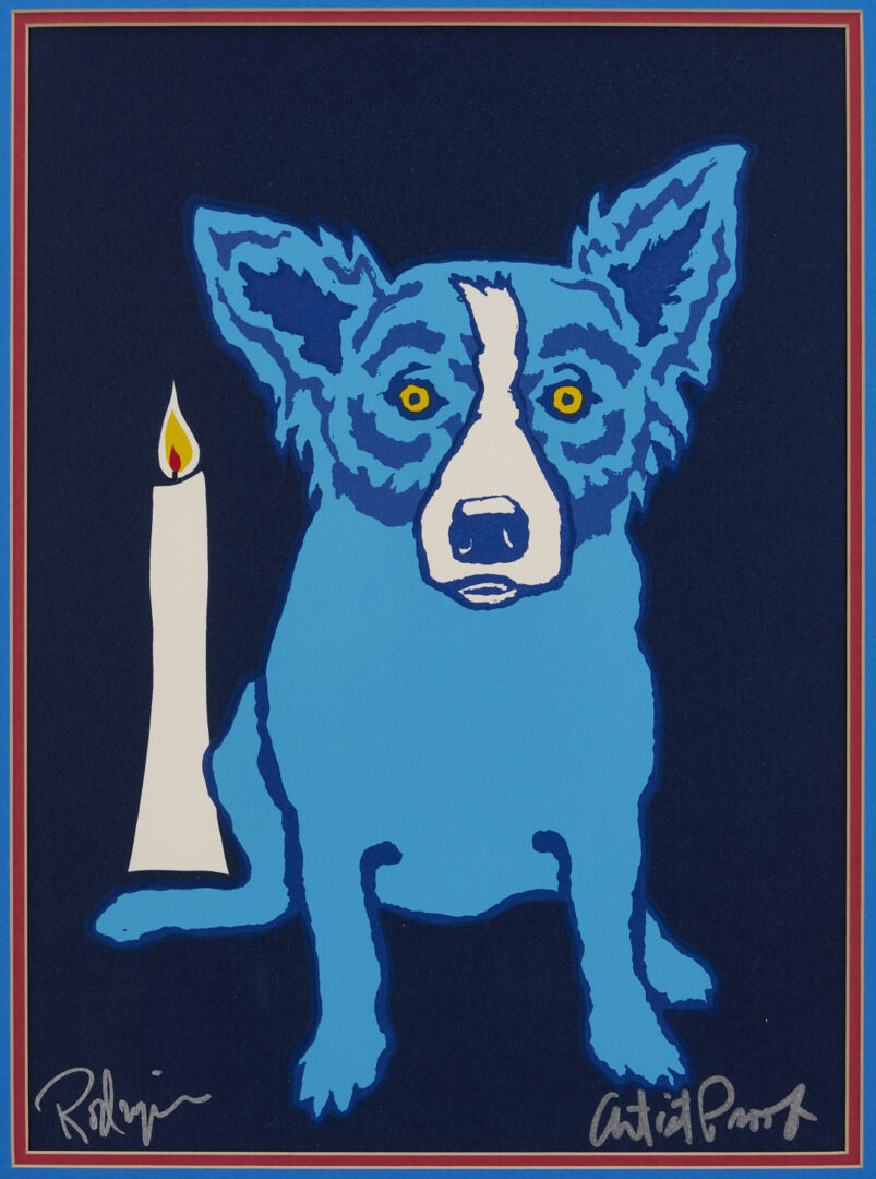 Lot 184: George Rodrigue Signed Blue Dog Print, Flame in my Heart