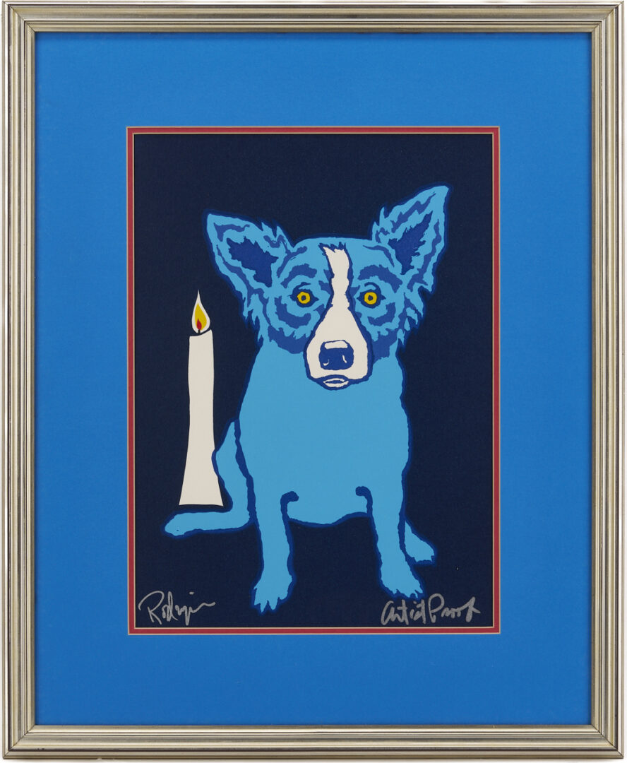 Lot 184: George Rodrigue Signed Blue Dog Print, Flame in my Heart