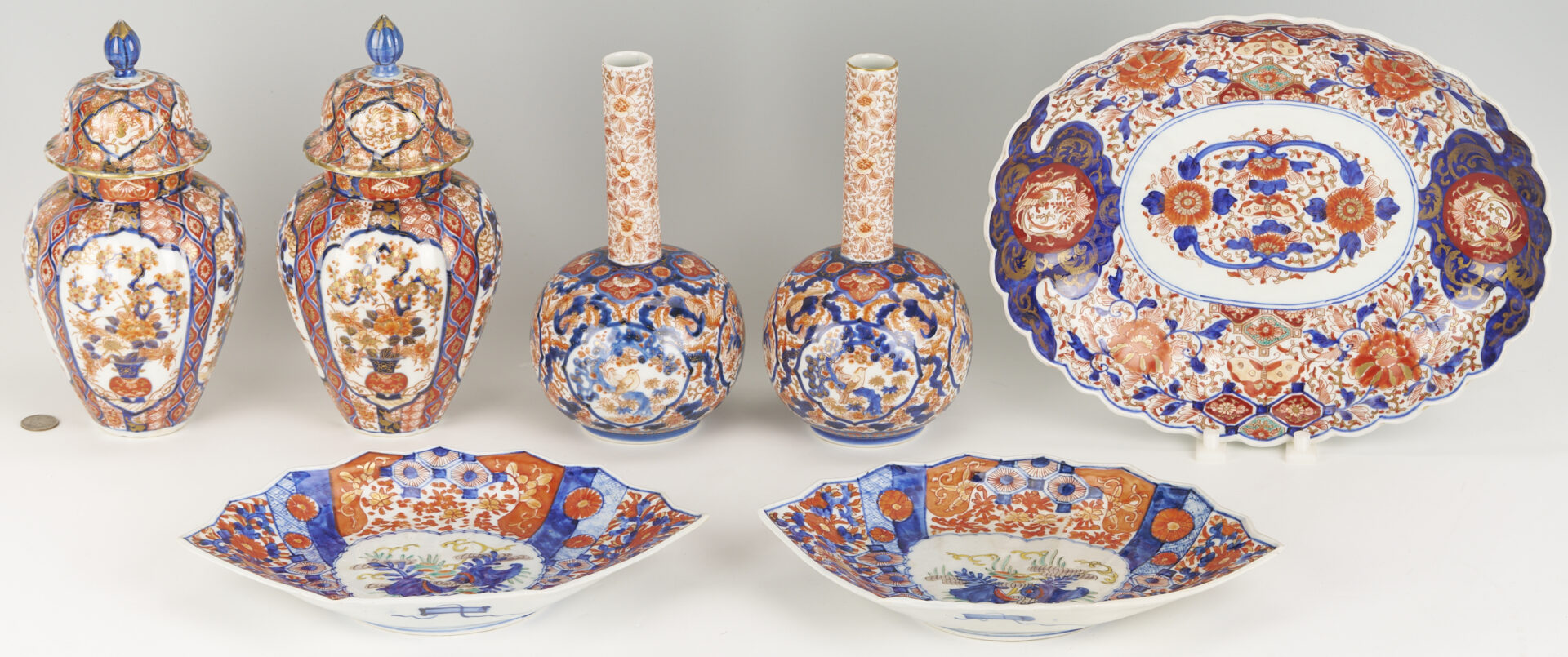 Lot 18: 7 Pcs. Japanese Imari, incl. Bottles, Fan Dishes