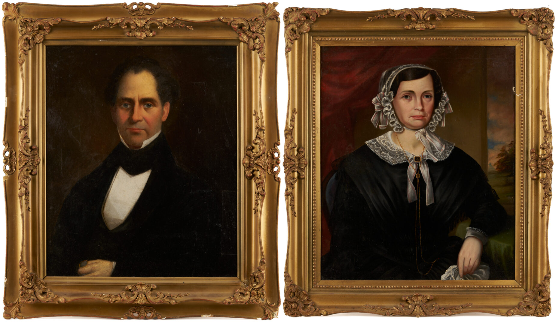 Lot 192: 19th C. Portraits of Benjamin & Sarah Williamson, TN/Mississippi