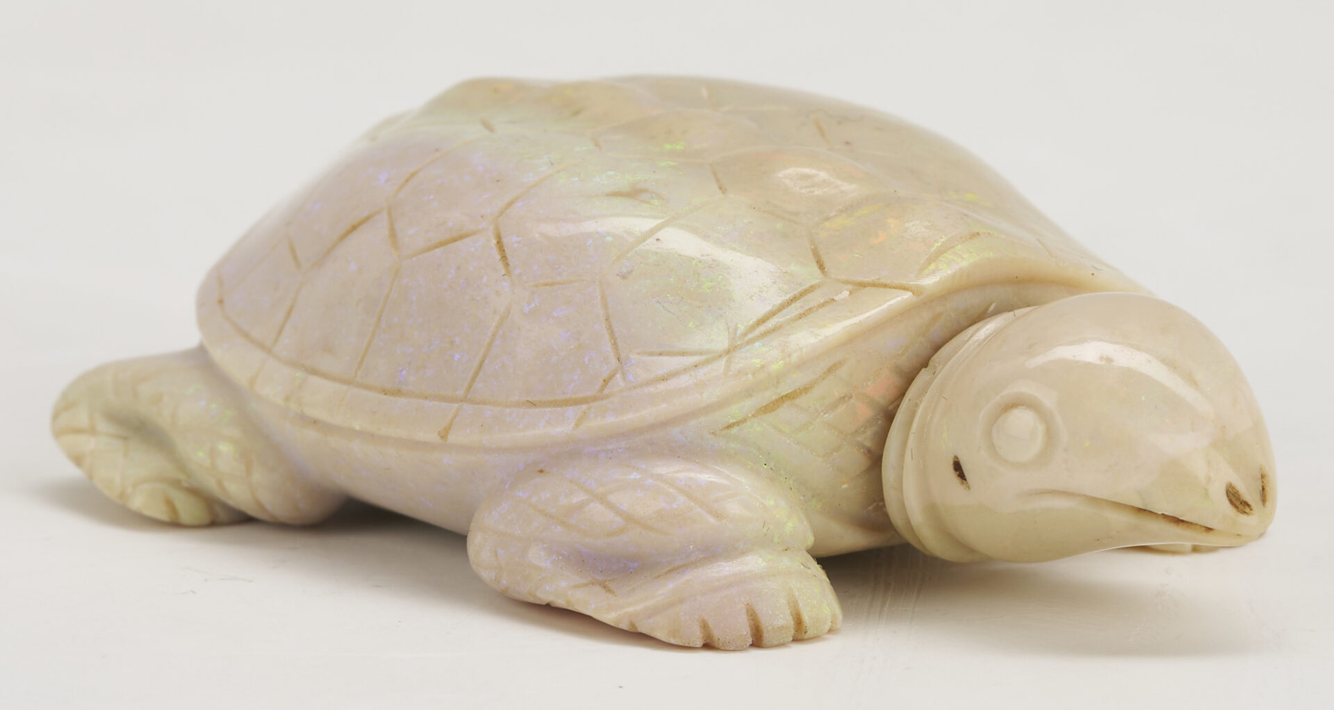 Lot 1: 2 Snuff Bottles: Opal Turtle Form and Jade