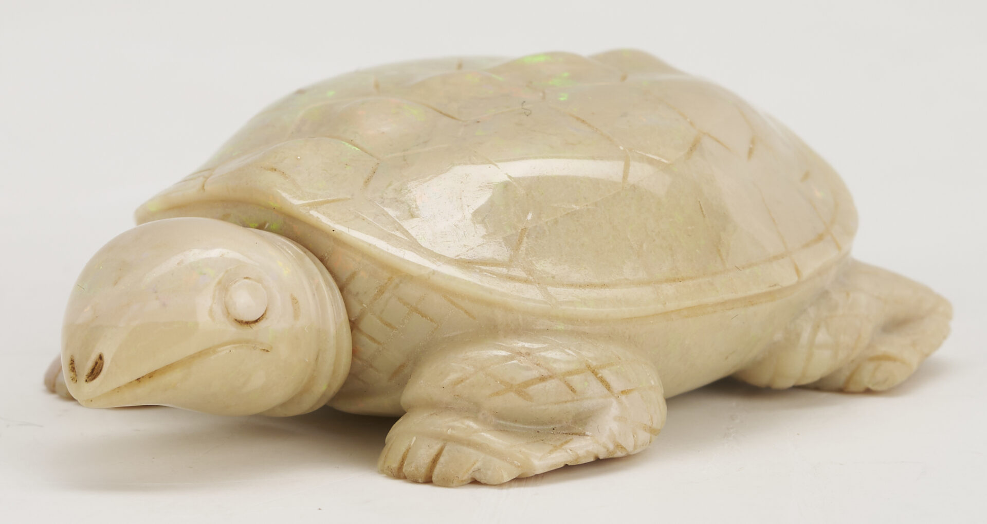 Lot 1: 2 Snuff Bottles: Opal Turtle Form and Jade
