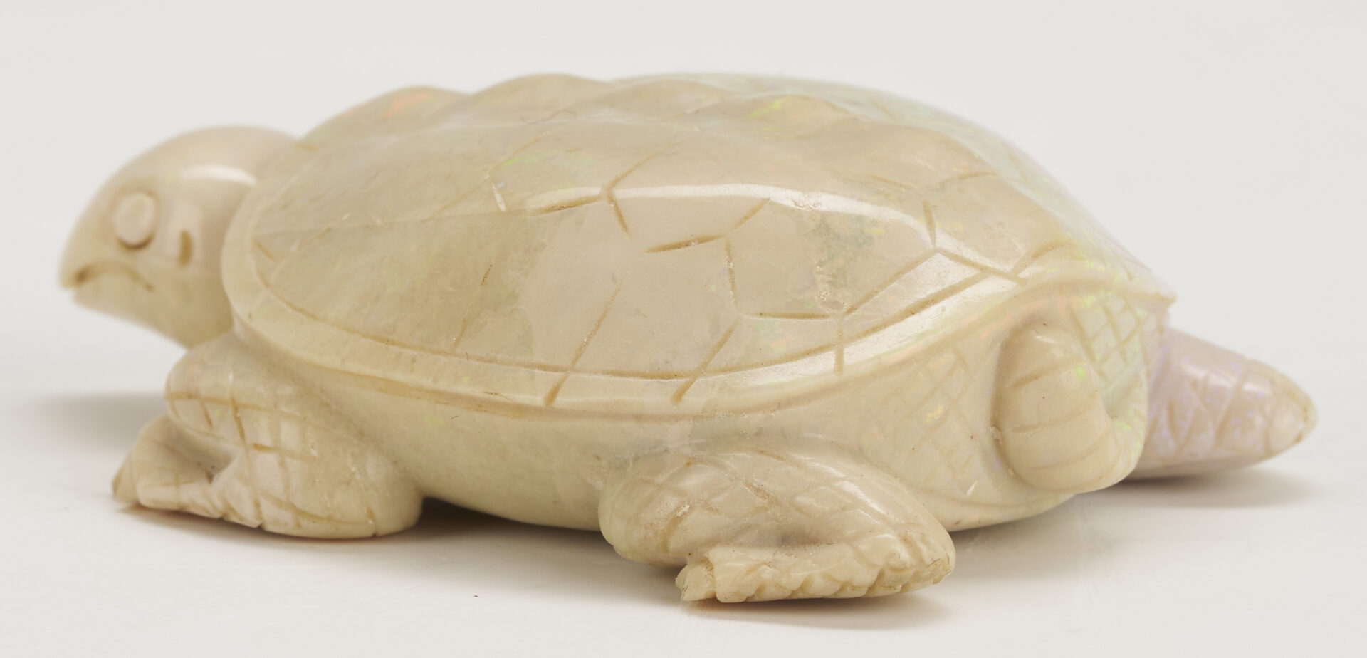 Lot 1: 2 Snuff Bottles: Opal Turtle Form and Jade